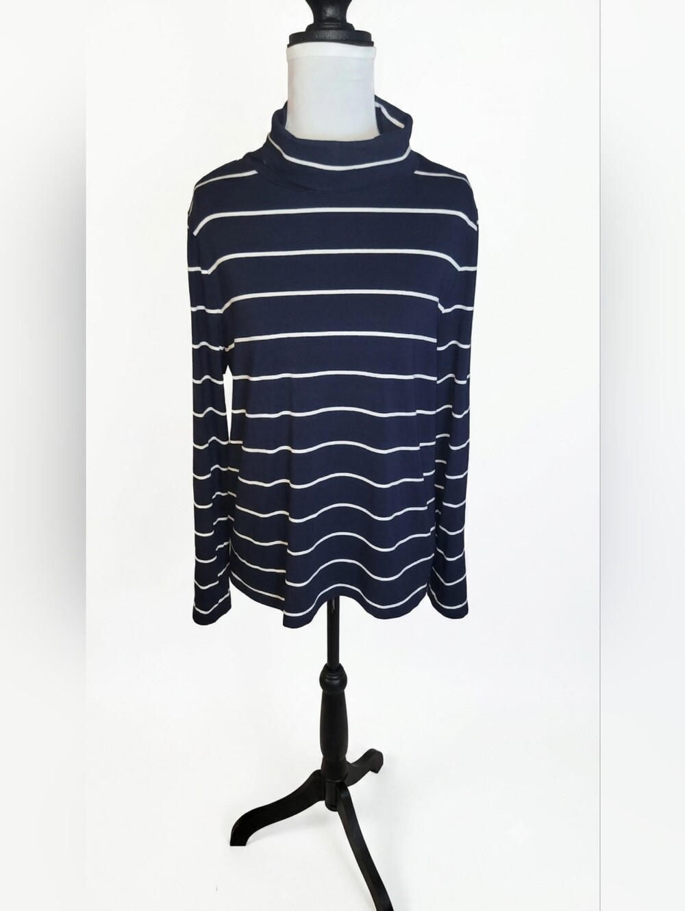 Talbots Navy and White Striped Turtleneck Top